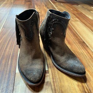 Liberty Black western boots Sundance brass studs distressed leather fringed